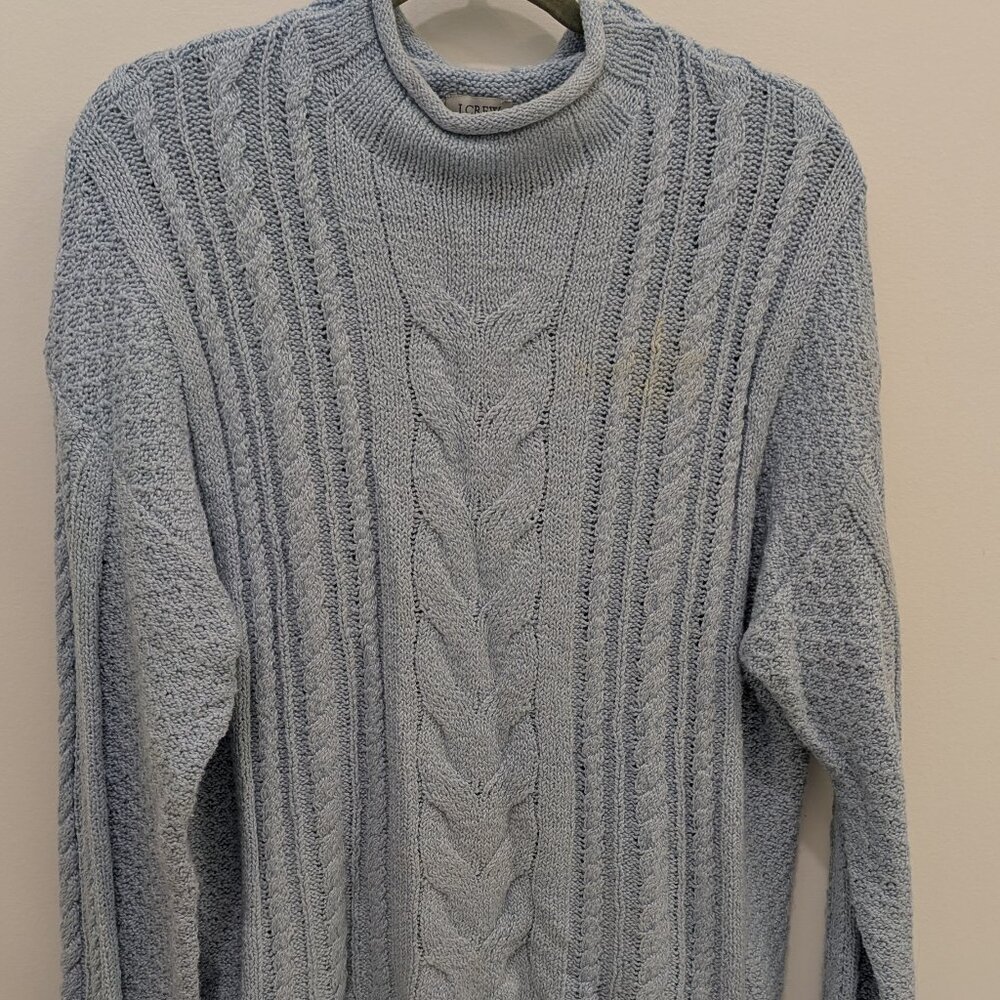 NWT J Crew Light Blue Cable Knit Turtleneck Sweater